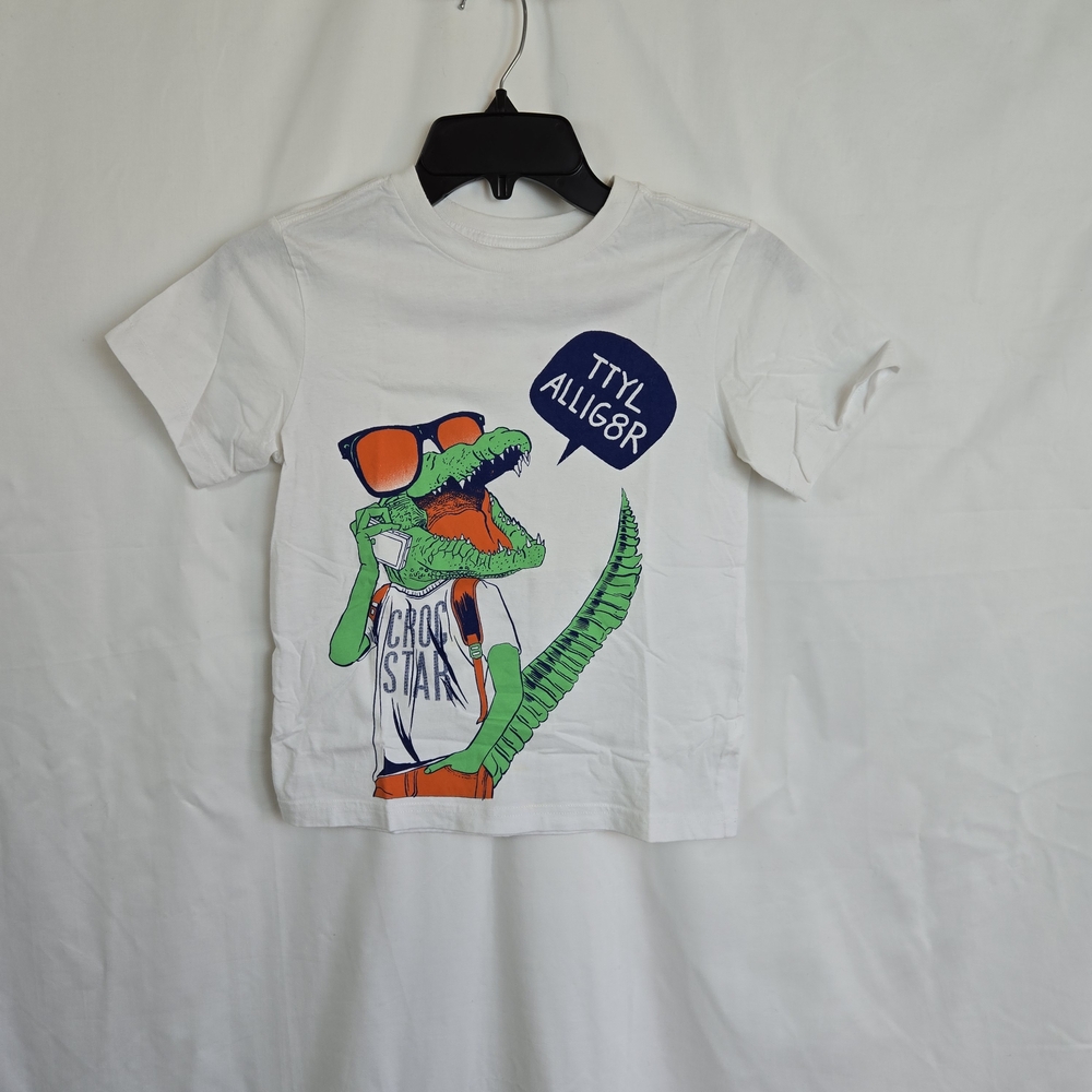 Childrens Place Boys White Tee Crocodile TTYL Short Sleeve Graphic Tee Small 5/6